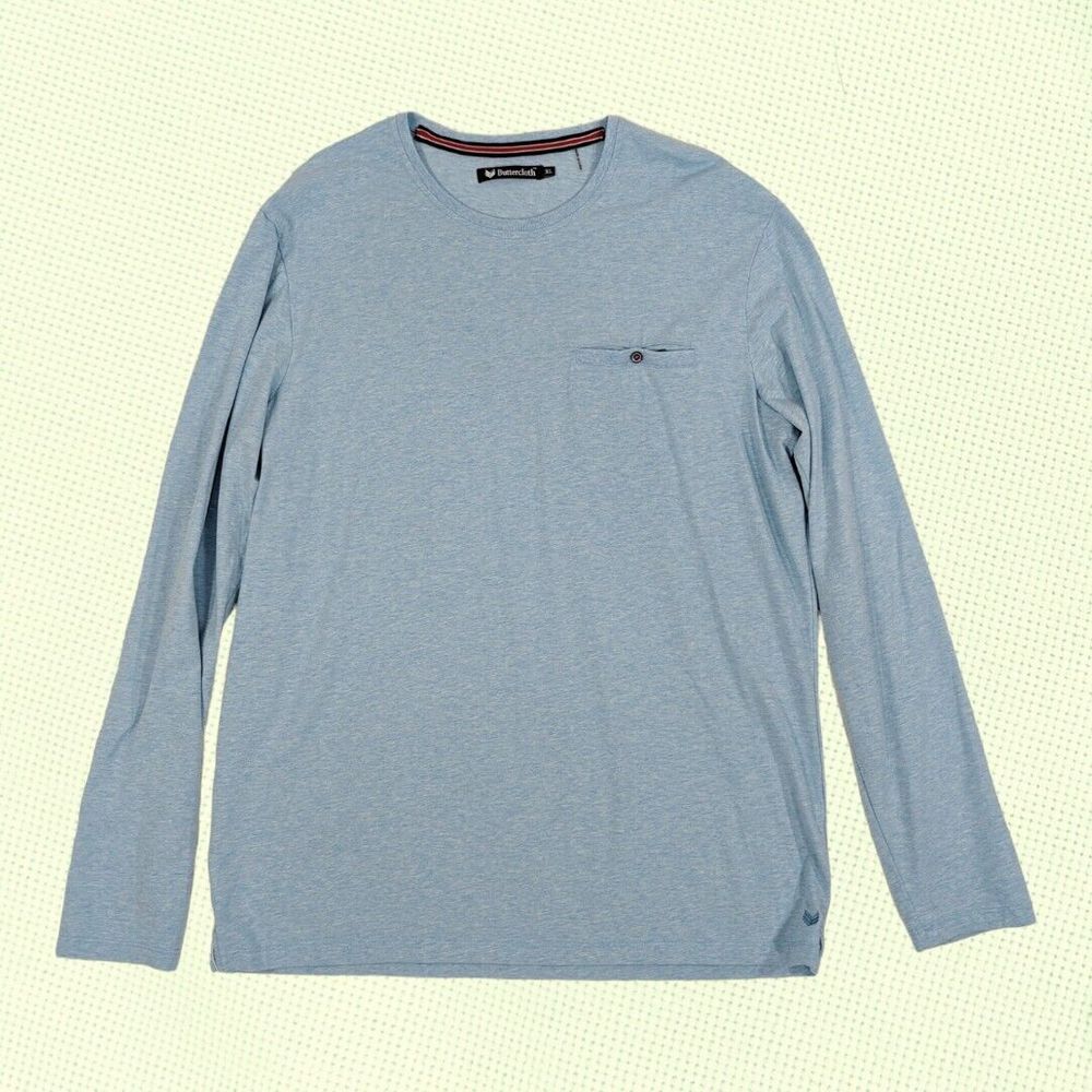 BUTTER CLOTH T Shirt Men's‎ XL Long Sleeve Teal Blue Lightweight Pocket